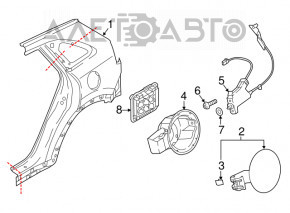 The gas tank door housing of the Kia Niro 17-22 HEV, PHEV has a torn seal