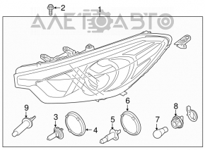 Headlight front left naked Kia Forte 4d 14-16 dorest halogen