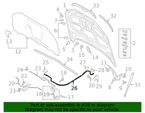 Bonnet release cable Audi A4 B9 17- rear part