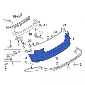 Rear bumper bare Ford Focus mk3 15-18 rest 4d for parking sensors graphite, broken mount, dented