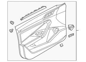 Door trim, front left card, VW Jetta 22-26, black with black leather insert, leather armrest, gray type 2 molding, black matte insert, worn
