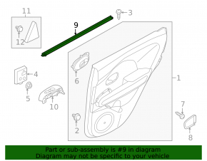 Seal glass door rear left inner Kia Niro 17-22