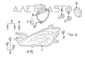 Right front halogen headlight for Mazda6 2010 (USA)