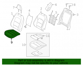 Lower passenger seat trim for Ford Escape MK4 2023-2025, black leather with perforation