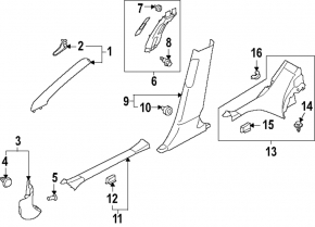 Upper left front pillar trim for Subaru Forester 25-26