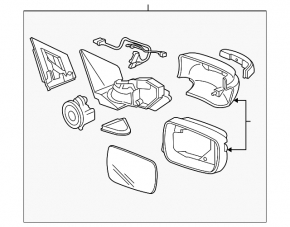 Acura MDX 2007-2008 Heated Convex Right Side Mirror Assembly
