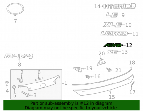Emblem inscription "AWD" tailgate Toyota Rav4 13-18
