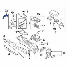 Center console trim side right Ford Edge 15- upper, black leather