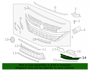 Front bumper grille, left lower, Volkswagen Arteon 21-21