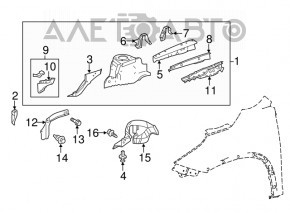 Left fender apron outer panel for Toyota Highlander 14-19
