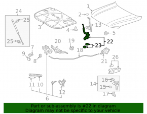 Right hood hinge for Lexus LX570 08-15 pre-restyling