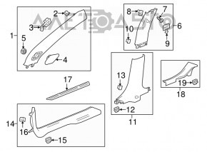 Door sill trim front right Chevrolet Malibu 16- black, worn