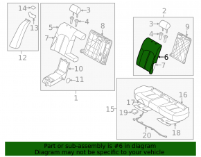 Left rear seat backrest for Hyundai Sonata 15-17, gray cloth, dry-cleanable