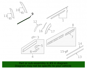 Upper rear right door molding Audi Q7 4L 10-15 chrome