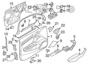 Door trim card front left Audi A3 8V 15-20 4d, 5d, black, leather, armrest leather black, gray molding, scratches