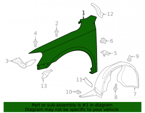 Front left wing VW Passat b7 12-15 USA