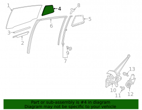 Triangle door glass with seal, rear right, Toyota Prius 50 16-22