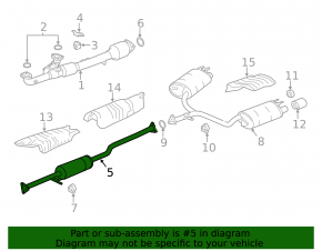 Exhaust line middle part Honda Accord 13-17 3.5