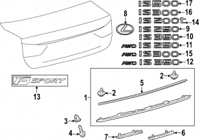 Trunk lid number plate illumination strip Lexus IS 14-15