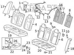 Honda Clarity 18-21 USA rear seat cushion, gray cloth + black leather combination, creased, scratched, needs cleaning