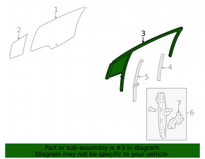 Upper rear right door molding Chevrolet Cruze 16- with glass seal and window