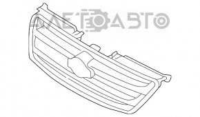Nissan Alltima 2005 USA radiator grille has chrome breakage, tears, broken fasteners, torn guides, and a bump on the emblem.