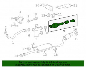 The exhaust pipe, the middle part with the catalytic converter, Toyota Highlander 17-19 3.5 is dented.