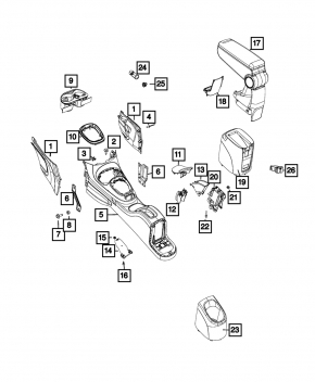 Central console Fiat 500L 14-17 with armrest