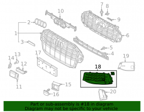 Right front bumper grille for Audi Q7 2020-2026, structure, for parking sensors and tow hook plug