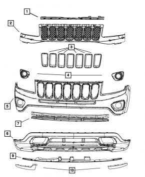 Bumper front bare upper part Jeep Compass 11-16 SIGNEDA