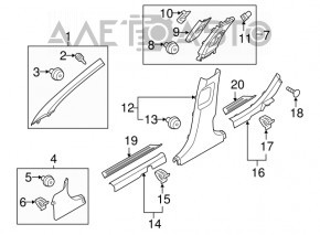 Door sill trim front right outer Hyundai Sonata 15-19 black, scratch