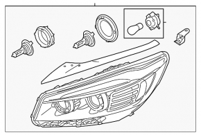 Headlight front left naked Kia Sorento 16-18 prerest usa