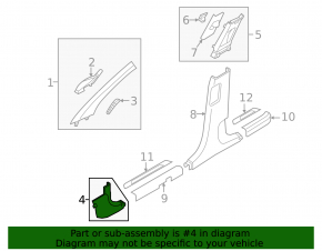 Hyundai Tucson 2022-2024 black lower left front pillar trim