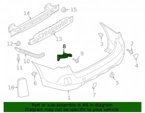 Rear bumper mount under the left light Subaru Outback 15-19