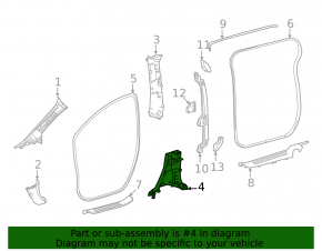 Lower left center pillar trim for Toyota Sienna 21-26, dark gray, scratches