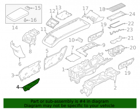 Side lower rear left center console trim Volvo XC90 25-26 type 2, black