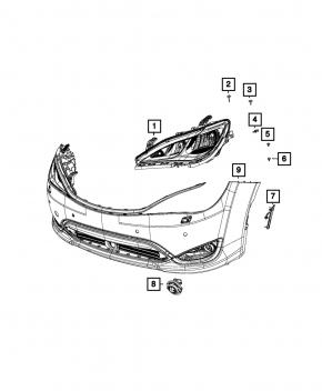 Left front headlight Chrysler Pacifica 17-20 halogen, polished