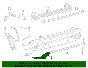 Left rear bumper molding for Toyota Corolla Cross 2023-2026 Hybrid S, Hybrid SE, Hybrid XSE