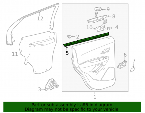 Inner glass seal for the rear left door of a Buick Encore 13-22
