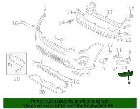 Left fog light frame for Land Rover Discovery Sport 17-19, grey, under fog light