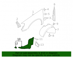 Front left fender liner, front part, VW Passat 06-10