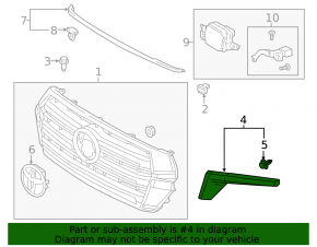 Right-hand grille molding for Toyota Land Cruiser 16-21, chrome