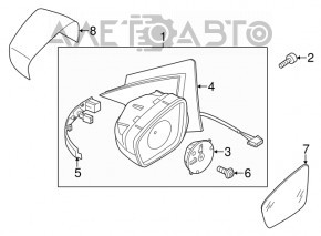 Side mirror right VW Passat b7 12-15 USA type as b7 6 pins, graphite, turn signal