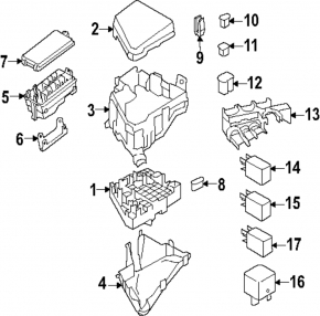 Subaru Forester 25-26 hood fuse box housing, middle section