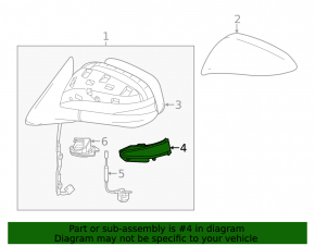 Right turn signal mirror for Toyota Highlander 14-19