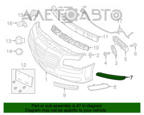 Left front bumper molding for Chrysler 300 12-14 pre-rest chrome