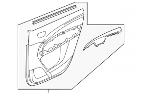 Door trim card rear left Acura MDX 14-16 gray with gray insert leather, armrest gray leather, molding under wood gloss, curtain, scratches, abrasions, dents, pokes