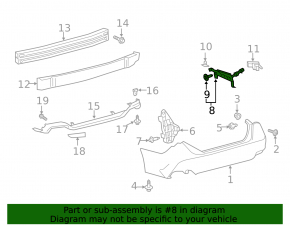 Right rear bumper mount for Toyota Avalon 19-22