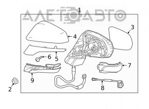Side mirror right Lexus RX350 RX450h 16-20 10 pins, heated