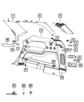 Rear pillar trim right rear Dodge Durango 11-17 black, for 2 rows